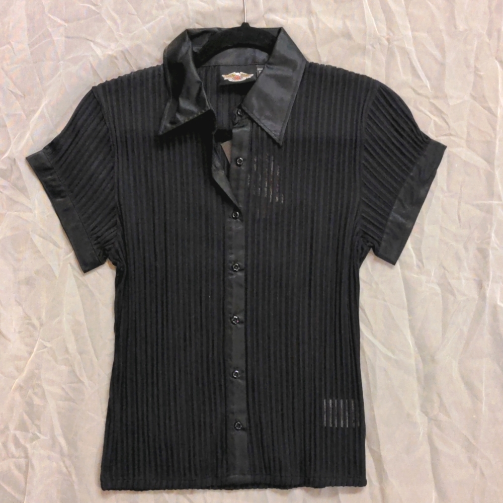 NEW WITH TAGS Sheer stretchy black short-sleeve Harley-Davidson shirt | Medium